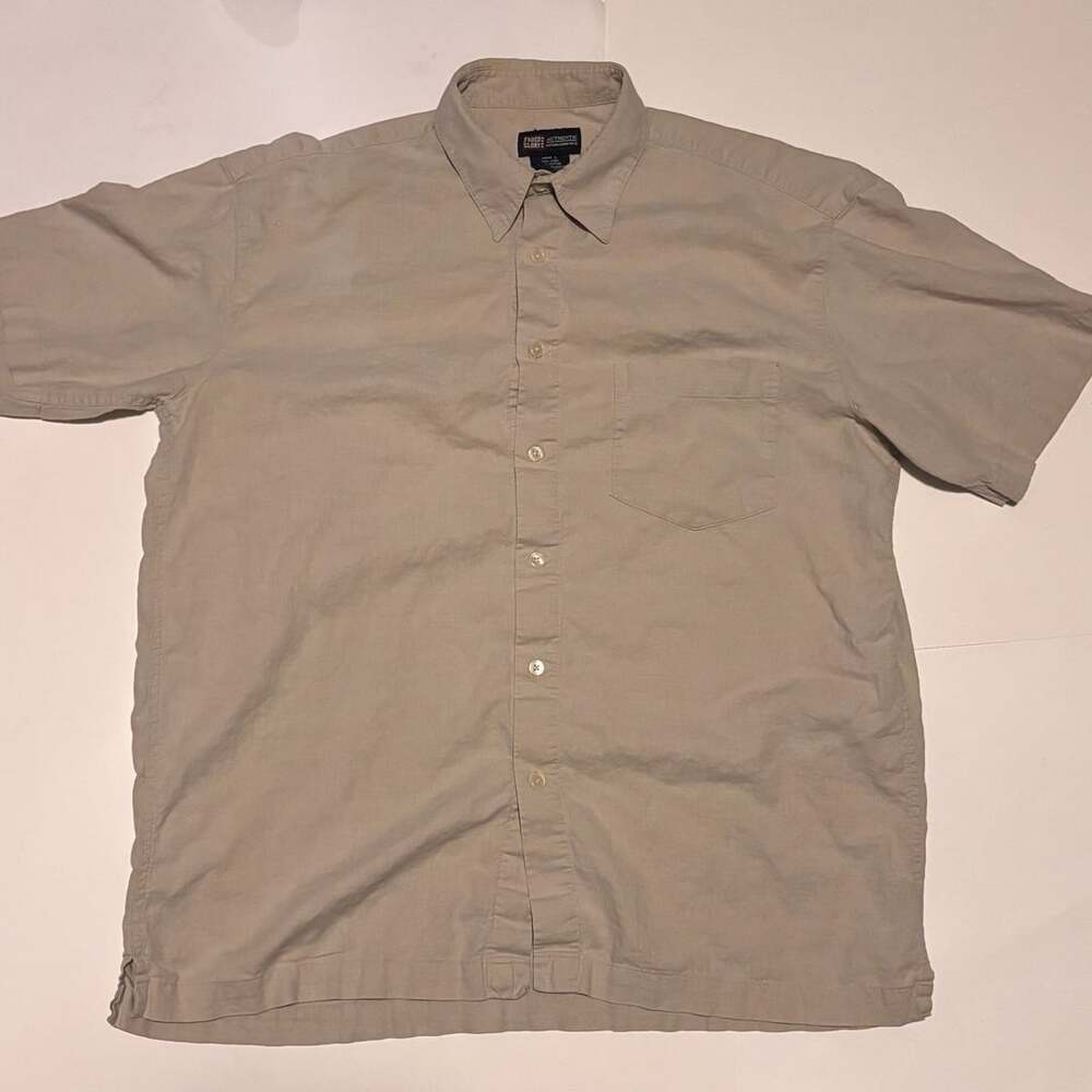 Faded Glory Men's Khaki Beige Blend Short Sleeve Button Up Shirt Size Large